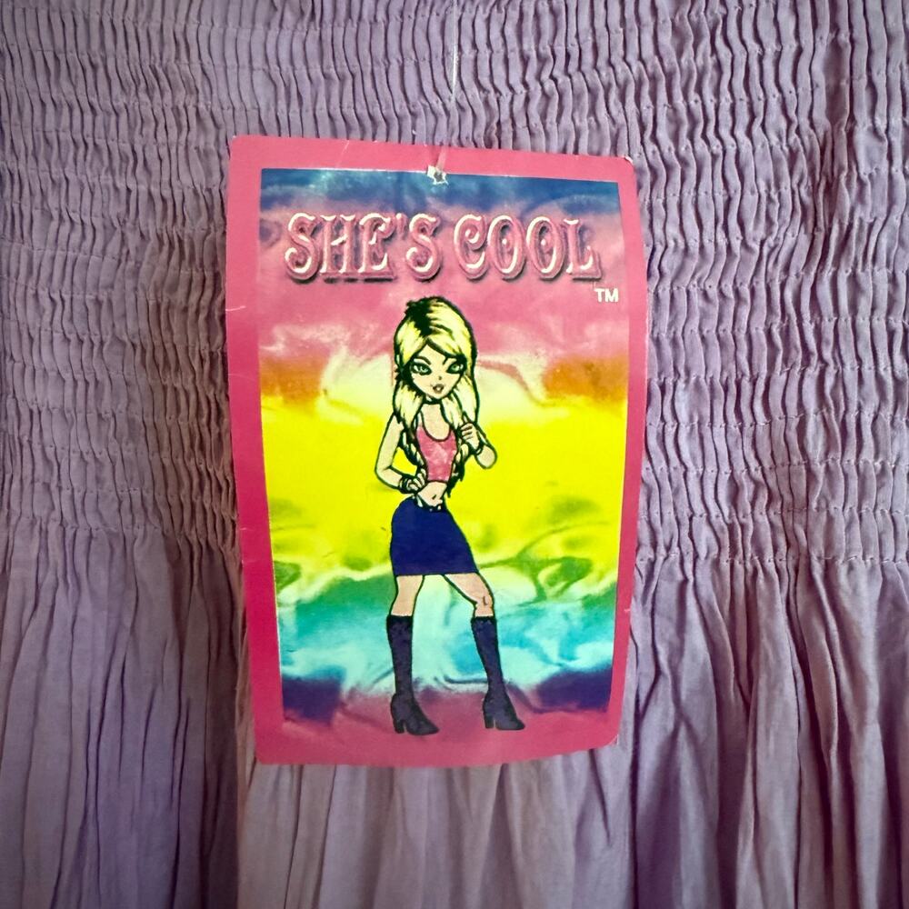Y2K Vintage Deadstock She's Cool Strapless Boho Purple Tie Dye Dress Size M NWT - Picture 2 of 8